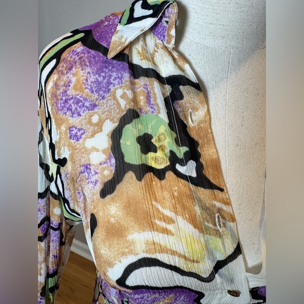 Roberto Cavalli Sheer Multi Colored Button-Up Blo… - image 7